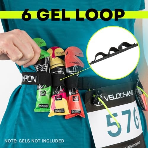 VeloChampion Running Waistpack Belt – Elastic Stretch Fit with Clip Fastening for Triathlon, Marathon, Cycling & Race Number Holder (Adult S/M + Gel Loops, 1) - Image 2