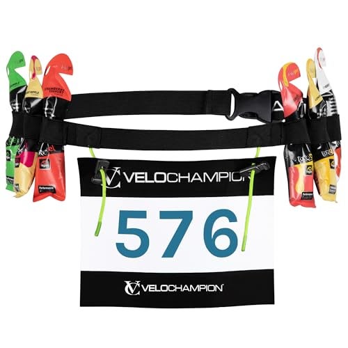 VeloChampion Running Waistpack Belt – Elastic Stretch Fit with Clip Fastening for Triathlon, Marathon, Cycling & Race Number Holder (Adult S/M + Gel Loops, 1) - Image 1