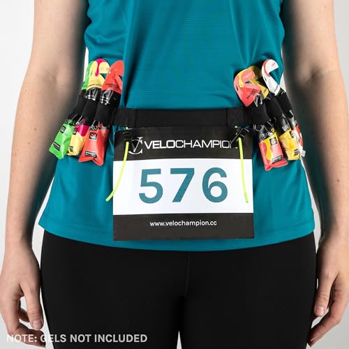 VeloChampion Running Waistpack Belt – Elastic Stretch Fit with Clip Fastening for Triathlon, Marathon, Cycling & Race Number Holder (Adult S/M + Gel Loops, 1) - Image 4
