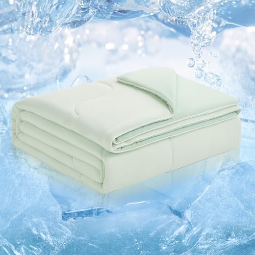 Cozy Bliss Viscose Cooling Comforter Queen Size Reversible Cooling Blanket for Hot Sleepers and Night Sweats QMax 04 Breathable Summer Comforter Quilt Lightweight Soft Silky Smooth Mint Green