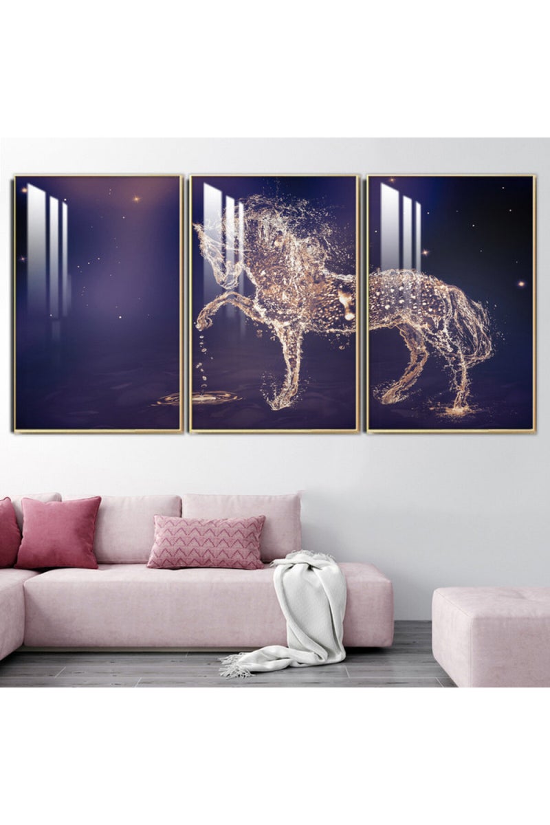 Marktna Three wooden wall painting with a frame and a clear acrylic layer - Image 1