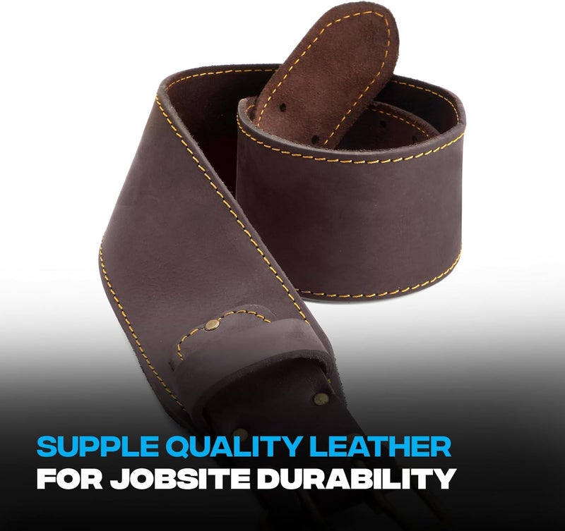 Ox Tools 3-inch Wide Full Grain Leather Tool Belt - 3" Wide Oil Tanned Double Stitched Construction Belt with Rivets - 33" to 44" Belt Length Carpenter Tool Belt - -P263303 - Image 2