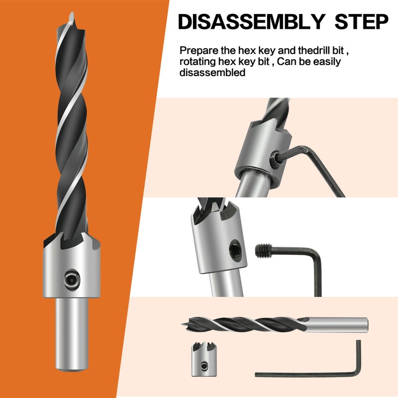 GMTOOLS Countersink Drill Bit Set, 7Pcs Tapered Drill Bits M2 HSS, with 1/4" Hex Shank Quick Change and Allen Wrench, Counter Sinker Set for Woodworking and Carpentry, Pilot Screw Hole Set - Image 4
