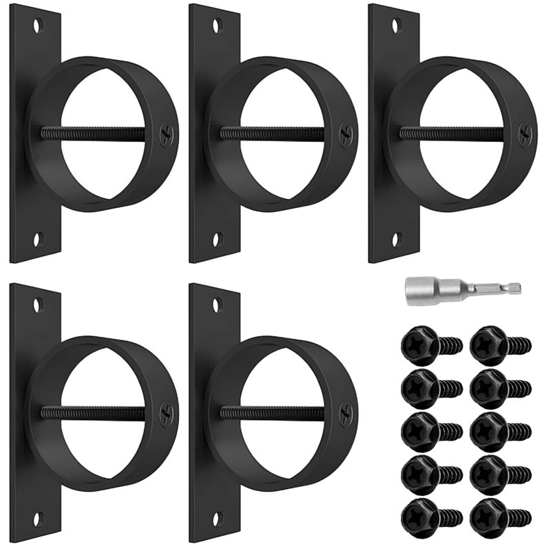 Stainless Steel Fence Post Holder Set 5 Pack Adjustable Rings Black Coating with Screws Drill Bit - Image 2