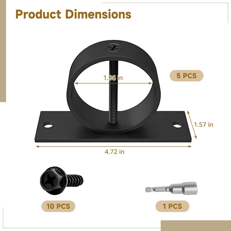 Stainless Steel Fence Post Holder Set 5 Pack Adjustable Rings Black Coating with Screws Drill Bit - Image 5