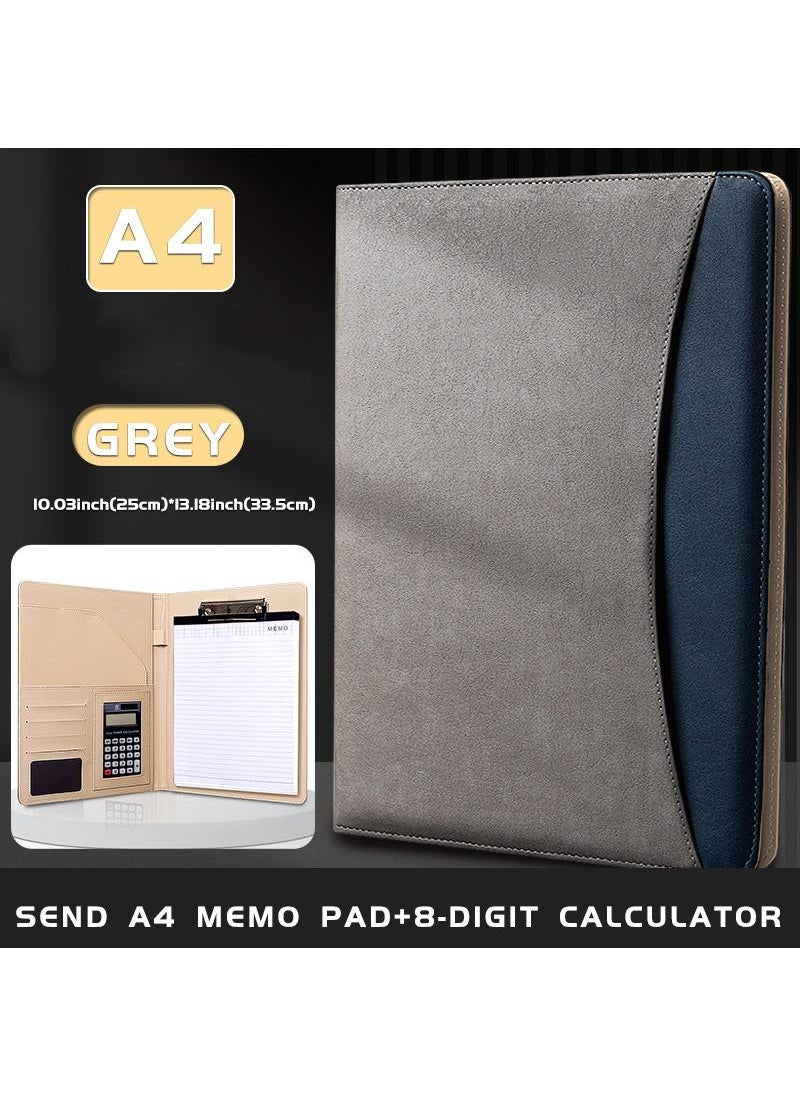 Loquat - A4 Multifunctional Leather Folder Sales Folder Office Binder With Calculator And A4 Note Paper - Image 1