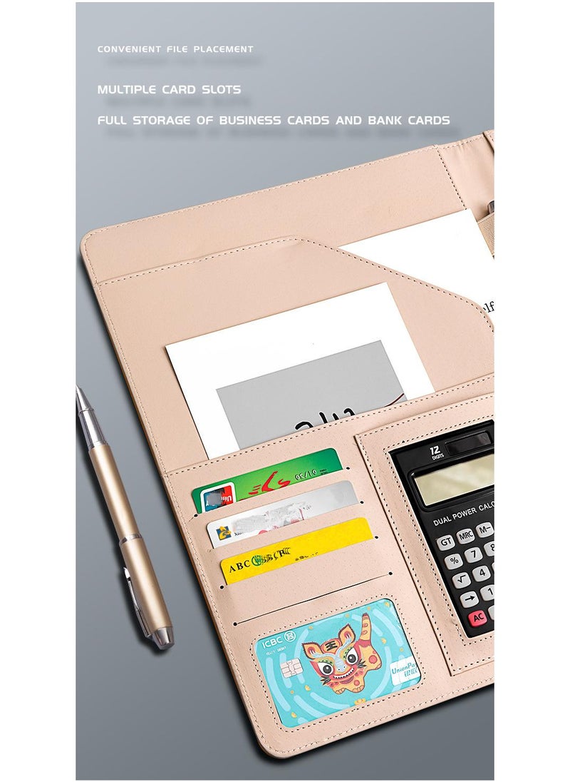Loquat - A4 Multifunctional Leather Folder Sales Folder Office Binder With Calculator And A4 Note Paper - Image 1