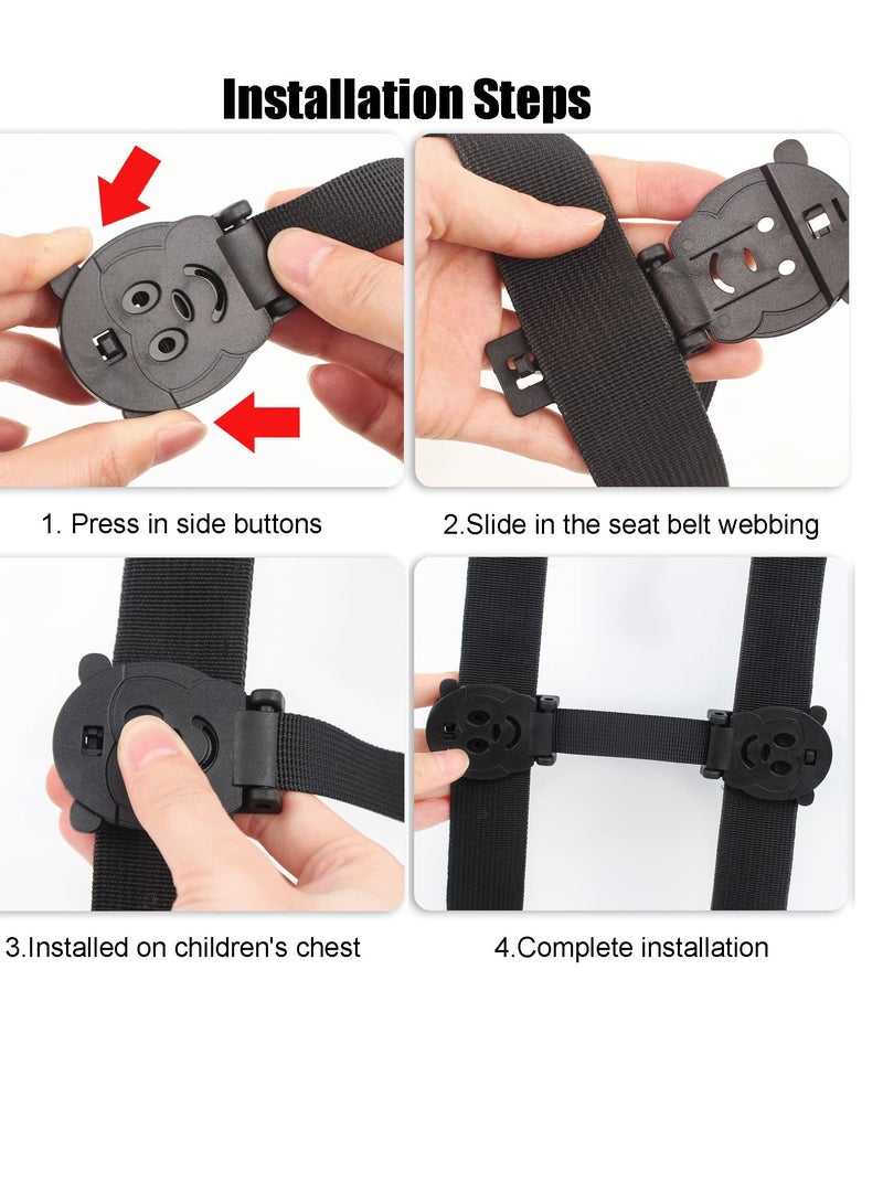 Excefore Universal Car Seat Safety Belt Clip Buckle Lock, Adjustable Child Safety Harness for Car Seats, Strollers, High Chairs, Anti-Escape Strap Prevents Kids from Taking Arms Out (Black, 2 Pack) - Image 2