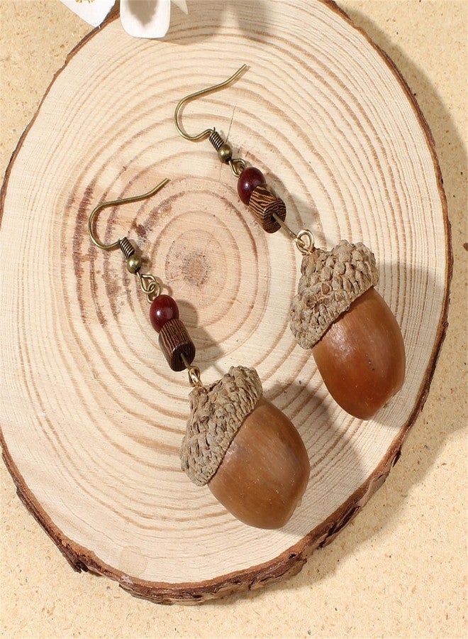 أقراط RLHRNDE المصنوعة يدويًا من ثمار البلوط الحقيقية، أقراط خشبية صغيرة متدلية على شكل ثمار بلوط، أقراط لطيفة على شكل ثمار بلوط الخريف، زينة عيد الشكر وعيد الميلاد، مجوهرات هدايا العطلات (Acorn B) - Image 5