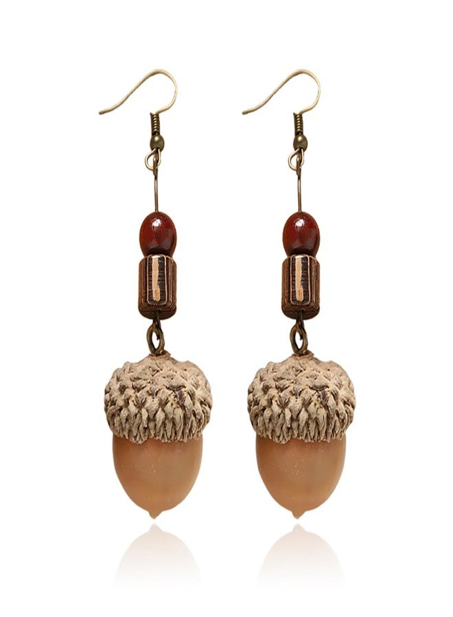 أقراط RLHRNDE المصنوعة يدويًا من ثمار البلوط الحقيقية، أقراط خشبية صغيرة متدلية على شكل ثمار بلوط، أقراط لطيفة على شكل ثمار بلوط الخريف، زينة عيد الشكر وعيد الميلاد، مجوهرات هدايا العطلات (Acorn B) - Image 1