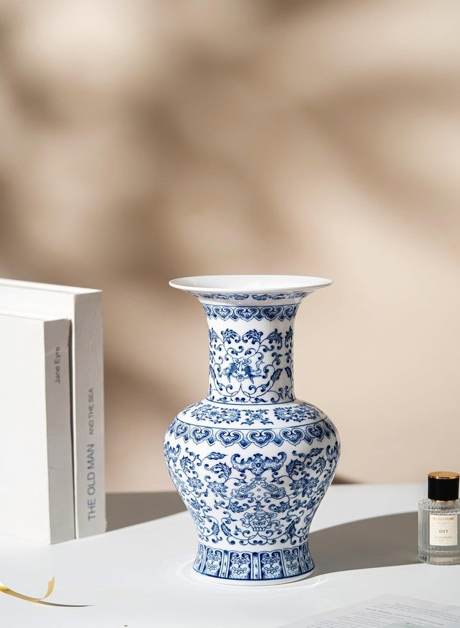 GaLouRo Vintage Blue and White Vase, Blue Vase, Chinoiserie Vase, Blue and White Ginger Jar Vase for Home Decor,Flower Vase for Tabletop, Blue and White Porcelain Décor,12" H - Image 4