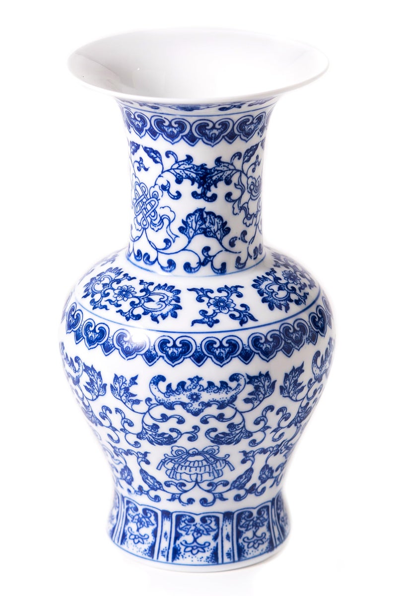 GaLouRo Vintage Blue and White Vase, Blue Vase, Chinoiserie Vase, Blue and White Ginger Jar Vase for Home Decor,Flower Vase for Tabletop, Blue and White Porcelain Décor,12" H - Image 1