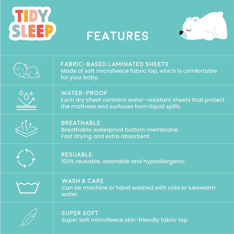 Tidy Sleep Instadry Anti-Piling Fleece Extra Absorbent Quick Dry Sheet for New Born Babies, Cotton Bed Protector Mattress Pack of 2 Royal Blue Small (70x50) cm - Image 5