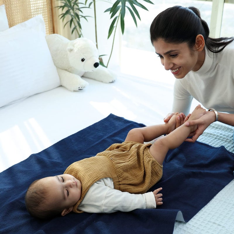 Tidy Sleep Instadry Anti-Piling Fleece Extra Absorbent Quick Dry Sheet for New Born Babies, Cotton Bed Protector Mattress Pack of 2 Royal Blue Small (70x50) cm - Image 2