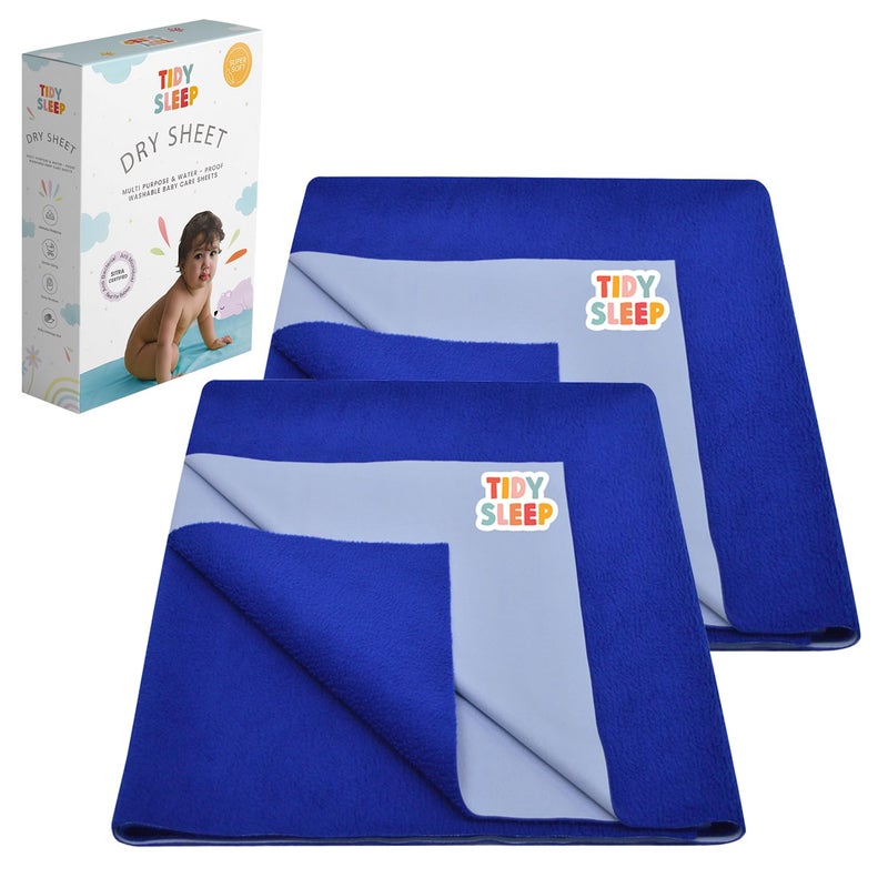 Tidy Sleep Instadry Anti-Piling Fleece Extra Absorbent Quick Dry Sheet for New Born Babies, Cotton Bed Protector Mattress Pack of 2 Royal Blue Small (70x50) cm - Image 1