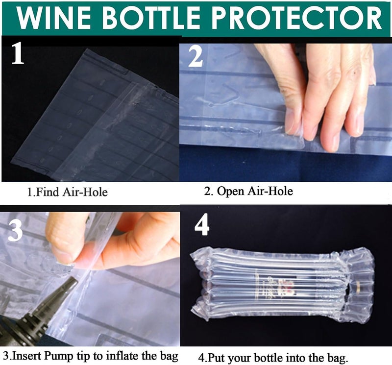 AKLVBL Wine Bottle Protector Bags, 20 Pack Bubble Cushion Wrap Airplane Travel, Safety Shipping Packaging Bags for Glass Bottles in Transport with Luggage with Reusable Pump - Image 4
