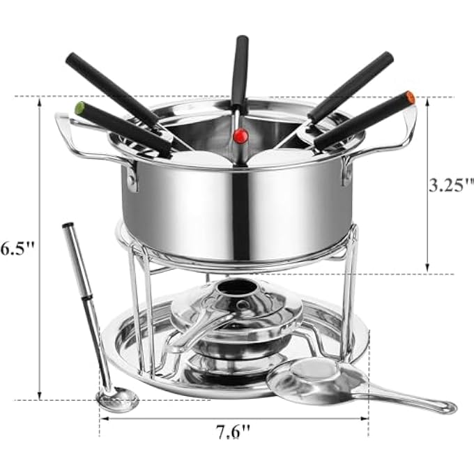 ريحني مجموعة فوندو من الفولاذ المقاوم للصدأ في وعاء الفوندو بوعاء الفوندو بالجبن مع شوك قدر الفوندو لصلصات الشوكولاتة والتحكم في درجة حرارة الآيس كريم - Image 2
