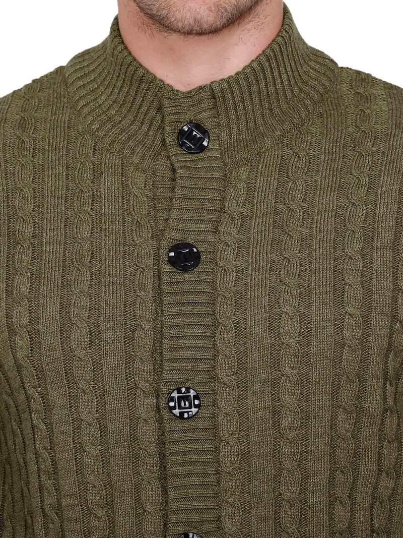 Matelco Mens Woollen Buttoned Banded Collar Sweater Full Sleeves for Winters (L, Olive Green) - Image 5