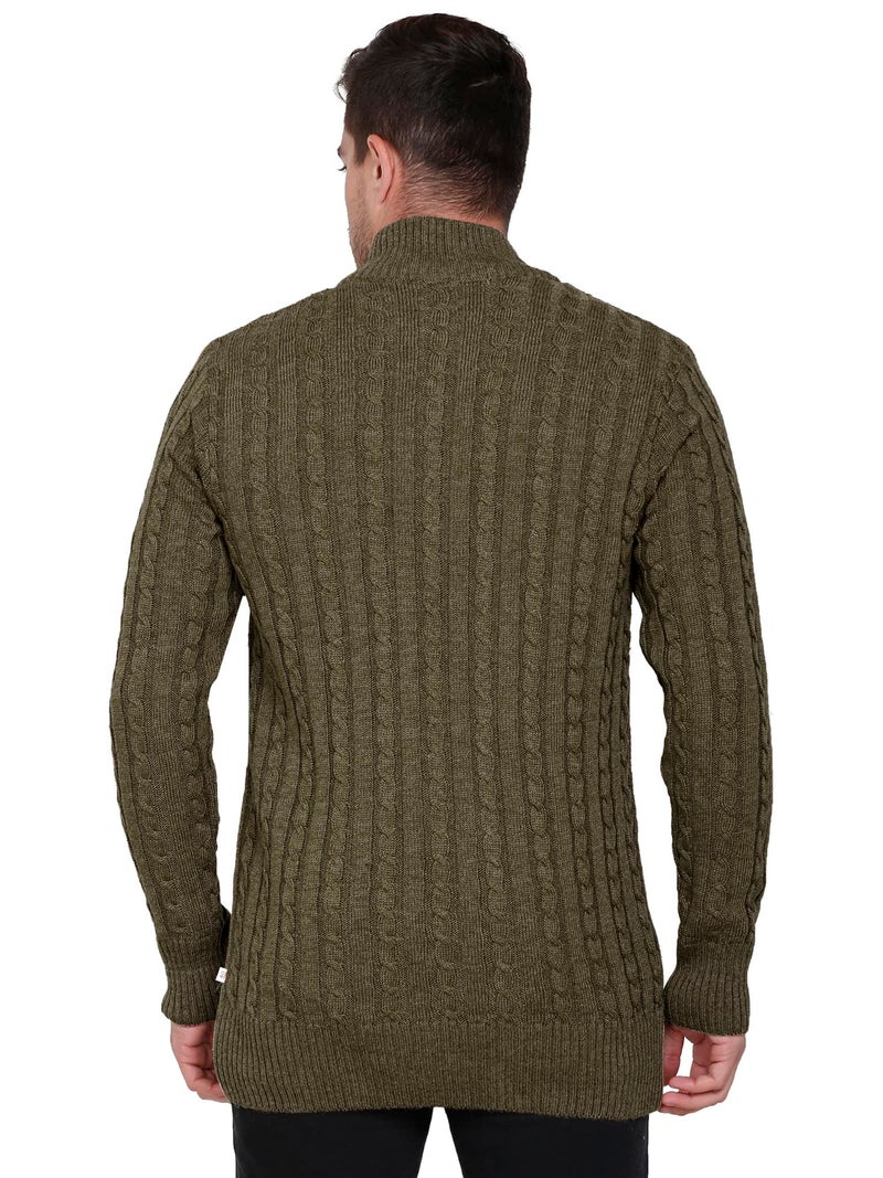 Matelco Mens Woollen Buttoned Banded Collar Sweater Full Sleeves for Winters (L, Olive Green) - Image 4