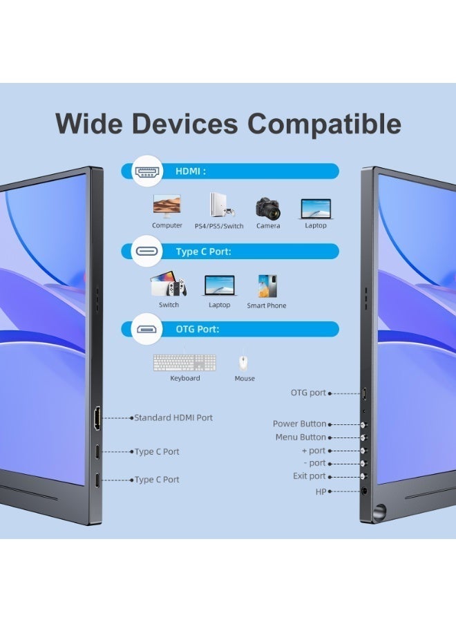 EVICIV Portable Monitor EVICIV 15.6"1080P IPS 100%SRGB 800:1 60Hz VESA Matte screen extended display for PC/Laptop/PS/Xbox material non-stick fingerprint, Eye protection, - Image 3