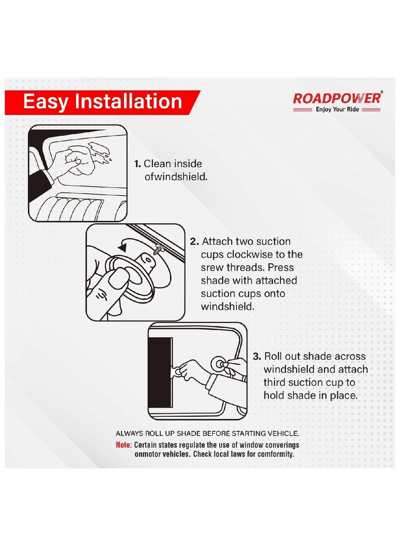 RoadPower Sun Shade for Car Screen Sun Protector Pack of 1 53x140cm Black - Image 4