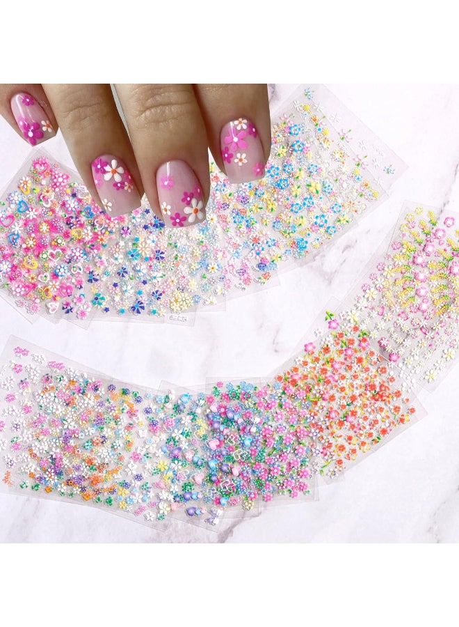 BSBTBZ 30Sheets Flower Nail Art Sticker 3D SelfAdhesive Nail Art Supplies Colorful Flowers Rose Daisy Cherry Blossoms Nail Decals Pink Floral Nail Design Cute Heart Nail Sticker for Acrylic Nails Decoration - Image 2