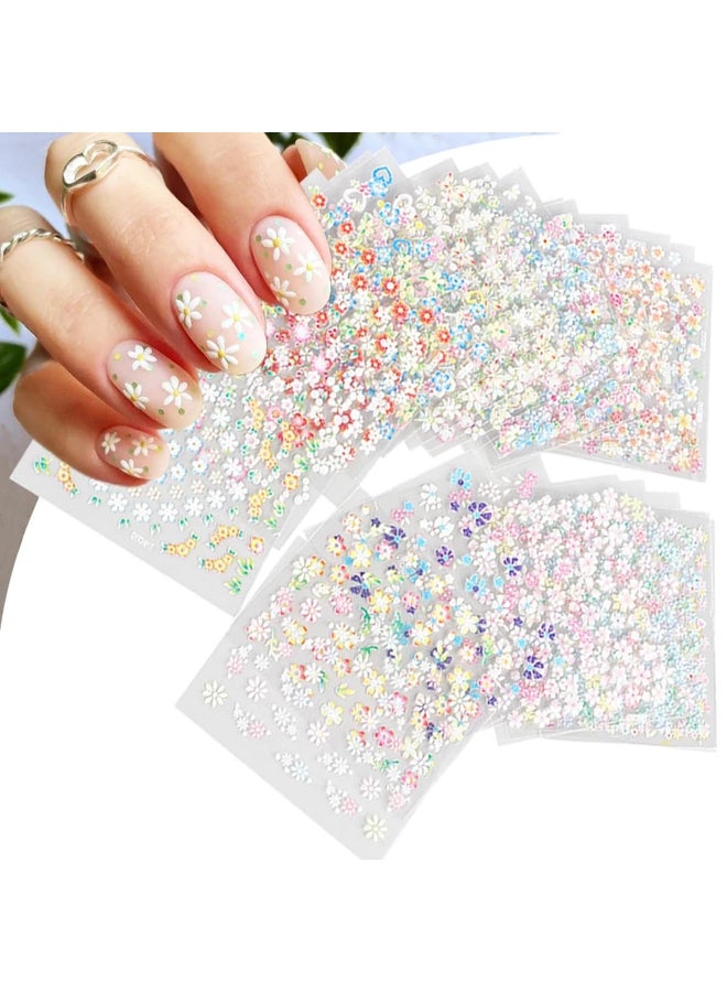 BSBTBZ 30Sheets Flower Nail Art Sticker 3D SelfAdhesive Nail Art Supplies Colorful Flowers Rose Daisy Cherry Blossoms Nail Decals Pink Floral Nail Design Cute Heart Nail Sticker for Acrylic Nails Decoration - Image 4