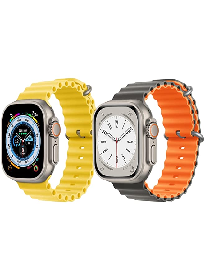 IAF Silicone Ocean Band Strap for Apple Watch Ultra 8 49mm Yellow Single Color Strap with Gray/Orange Double Side Strap Set of 2