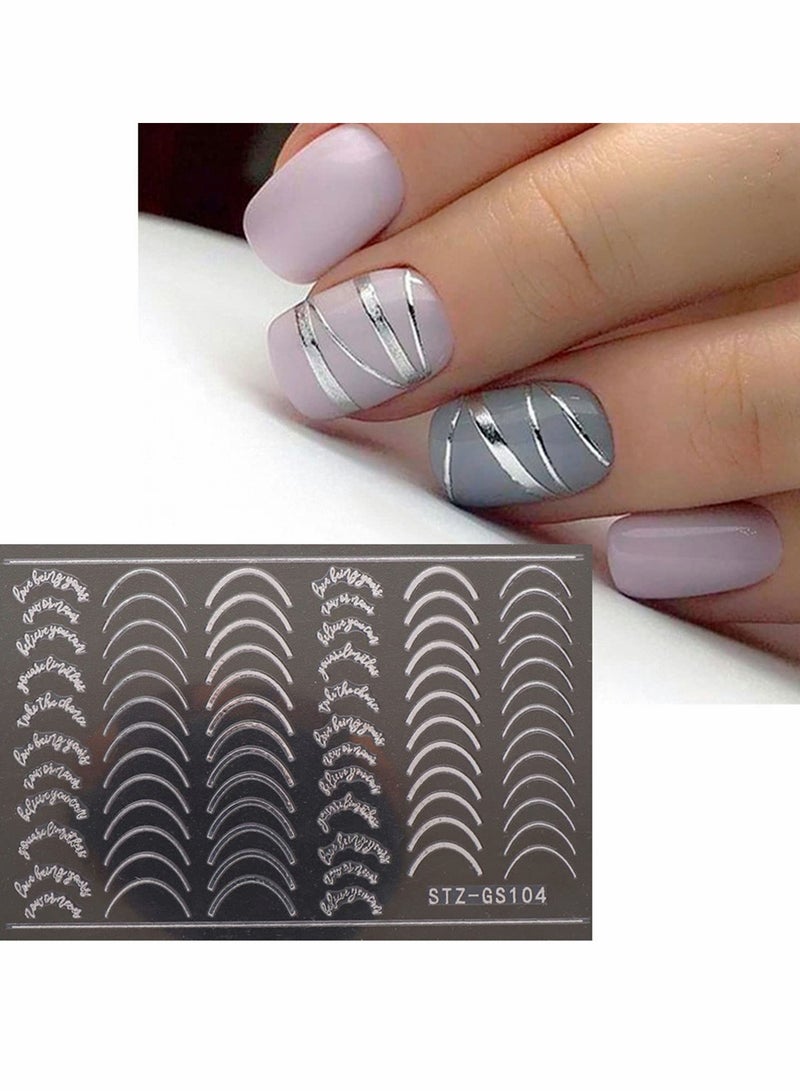 SOLARAE Nail Art Sticker 3D Metal Line Wavy Self-Adhesive Decal Rose Gold Silver Letter Stripe DIY Decoration Adhesive Design Accessories 6 Sheets - Image 3