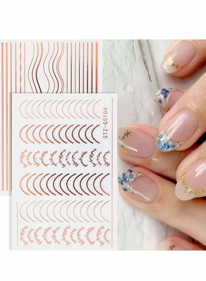 SOLARAE Nail Art Sticker 3D Metal Line Wavy Self-Adhesive Decal Rose Gold Silver Letter Stripe DIY Decoration Adhesive Design Accessories 6 Sheets - Image 4