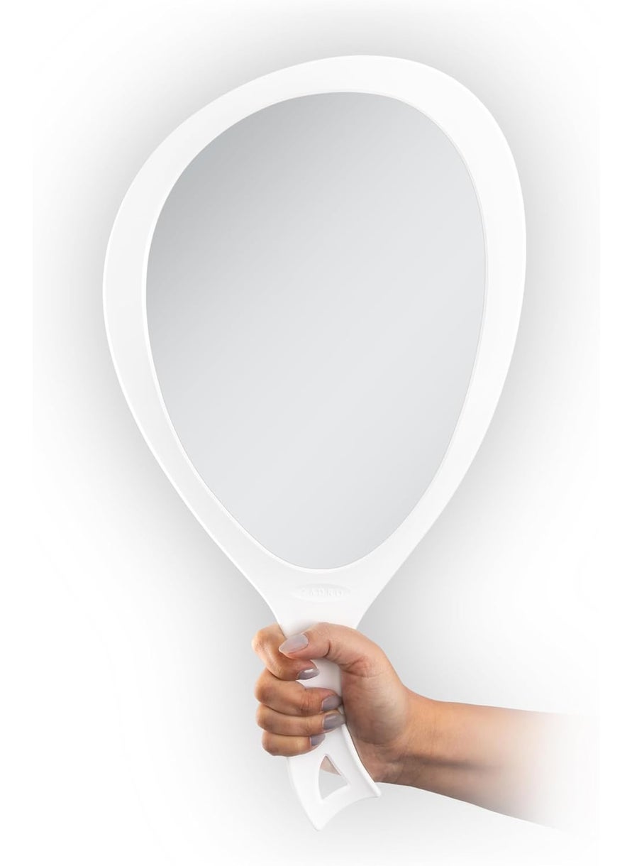 Zadro - Zadro Salon Professional Extra Large Hand Mirror with Handle, 10" W x 19" L, Multi-Purpose Oval Handheld Mirror with New Distortion-Free Reflection (1, White, Large (Pack of 1)) - Image 1