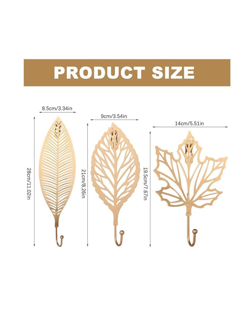 KASTWAVE Decorative Hook, KASTWAVE Coat Adhesive Hooks Leaves Cast Iron Decorative Wall Hooks Curtain TieBacks Wall Hooks for Hanging Keys Towels Coat in Bathroom Kitchen Decorative (3Pcs) - Image 2