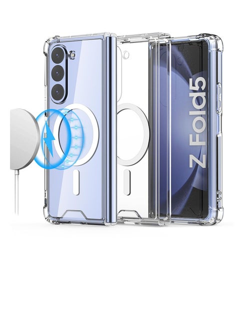 Protection Case Samsung Galaxy Z Fold 5 Magnetic Clear Case, Compatible with Wireless Charger Support and Mag safe Case, Simplistic Transparent Shockproof and Drop-Proof Case (Galaxy Z Fold 5)