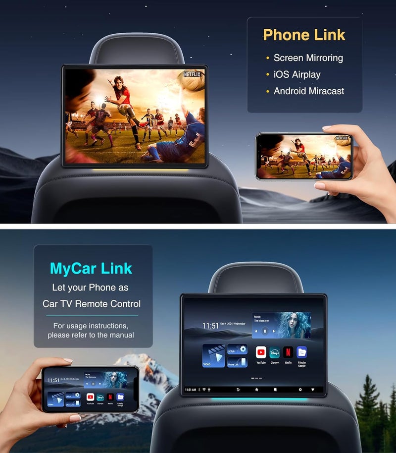 AINAVITO 13.5" Car Headrest Monitor - Portable 4K Video Playback & Wireless Mirroring - Image 4