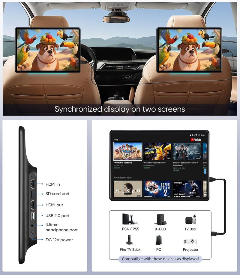 AINAVITO 13.5" Car Headrest Monitor - Portable 4K Video Playback & Wireless Mirroring - Image 5