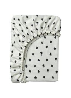 Fitted sheet for cot, white/tree pattern, 60x120 cm
