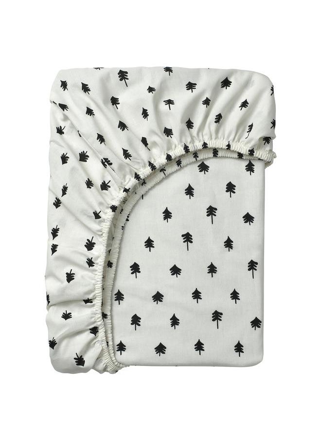 erorex Fitted sheet for cot, white/tree pattern, 60x120 cm  - Image 1