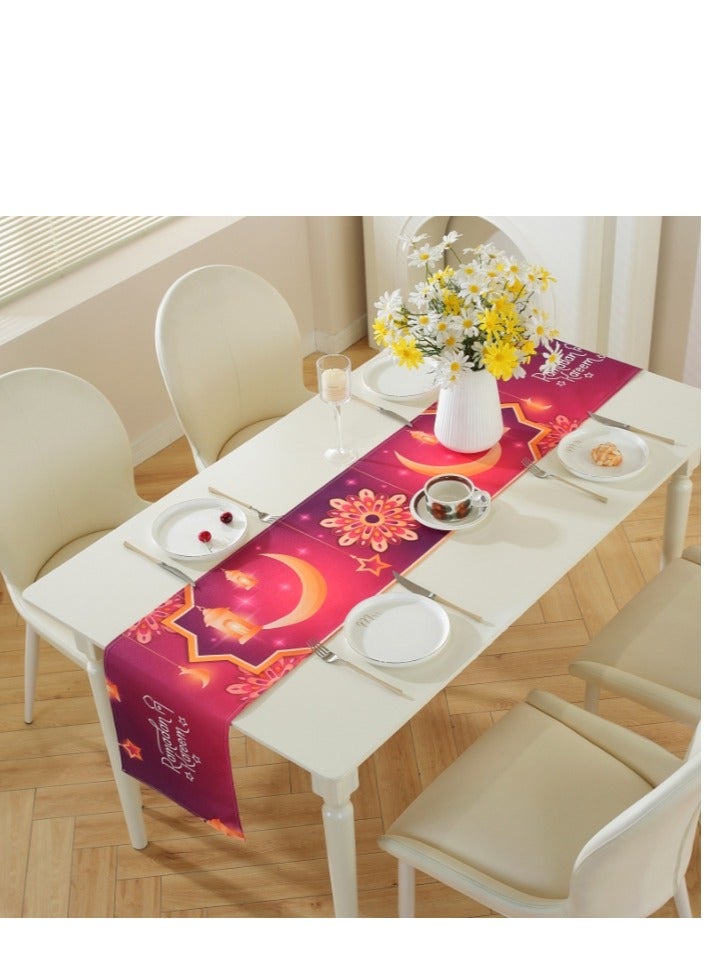 XiuWoo Ramadan Kareem Table Runner Table Decorations - Islamic Ramadan Table Runner - Muslim Eid Mubarak Party Home Kitchen Dining Room Table - Image 2
