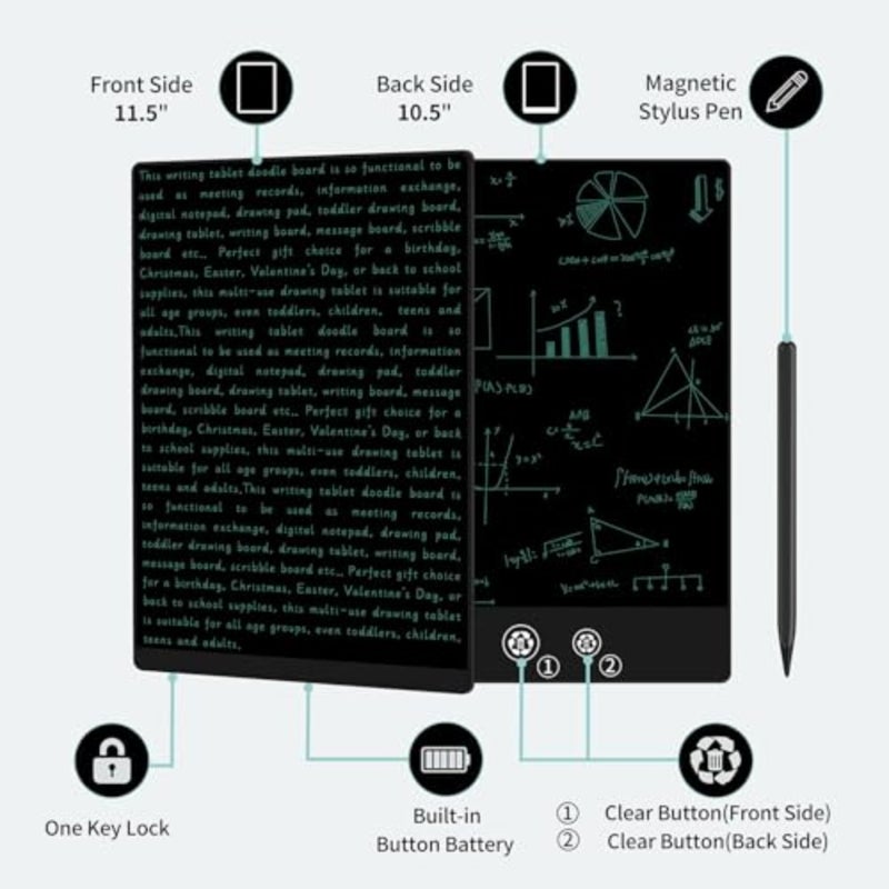 تابلت كتابة LCD للبالغين، مفكرة رقمية قابلة لإعادة الاستخدام على الوجهين مقاس 11.5 بوصة، لوحة رسم محمولة كاملة الشاشة مع قلم مغناطيسي للمنزل/المدرسة/المكتب - Image 5