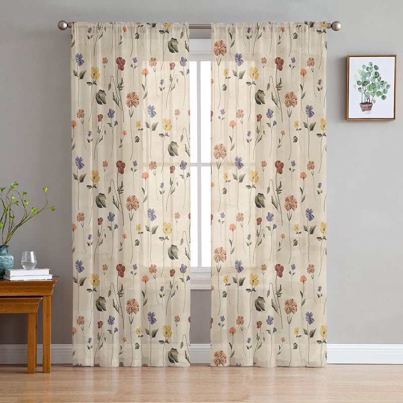 Semi Sheer Curtains 63 inch Length Retro Small Floral Window Treatments CurtainsLight Filter Curtains Rod Pocket Drapes for Living Room Bedroom2 Panels