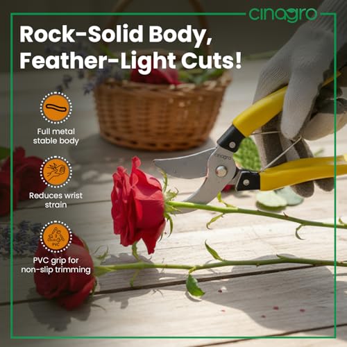 Cinagro 8.4 Inch TrimPro Pruner Cutter, Cuts Up to 1.5 Inch Branches, Stainless Steel Blade, Full Metal Body, PVC Grip Handles, Safety Lock, Rust-Resistant Garden Shears for Plants, Branches & Stems - Image 5