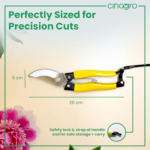 Cinagro 8.4 Inch TrimPro Pruner Cutter, Cuts Up to 1.5 Inch Branches, Stainless Steel Blade, Full Metal Body, PVC Grip Handles, Safety Lock, Rust-Resistant Garden Shears for Plants, Branches & Stems - Image 4
