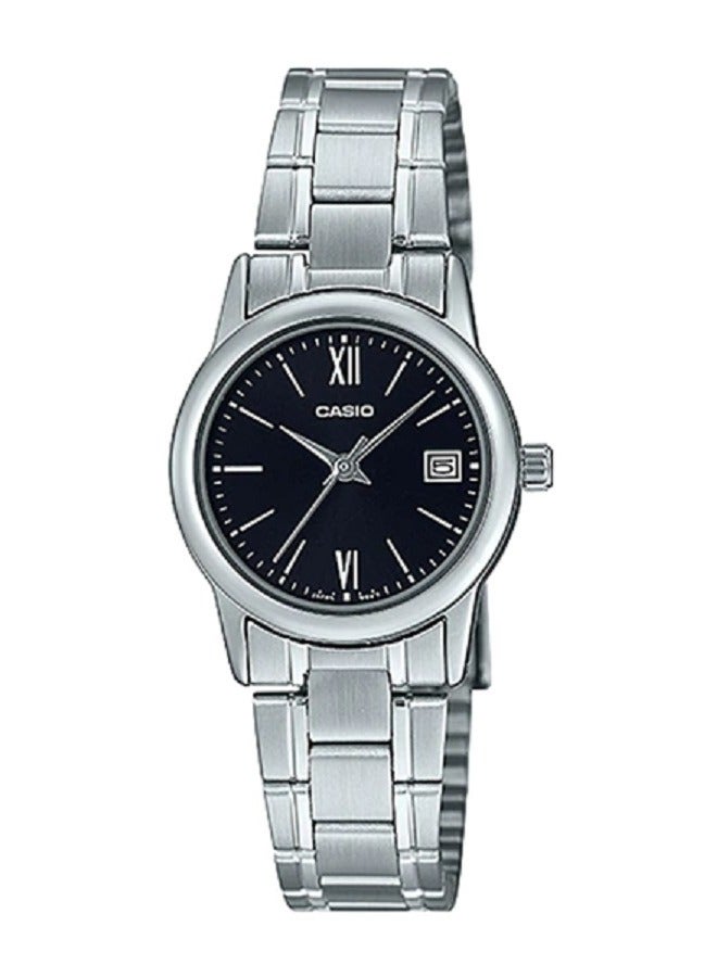 Casio Women Watch Analog Date Display Black Dial Stainless Steel Band LTP-V002D-1B3UDF. - Image 1