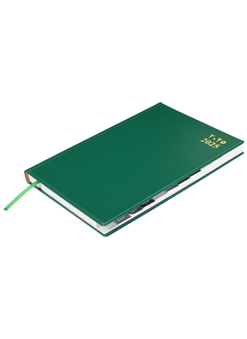 FIS FIS 2025 Agenda Diary Arabic/English Left Side Opening with 12 Months Index, PVC Hard Cover Green - FSDI63AEL25GR  - Image 1