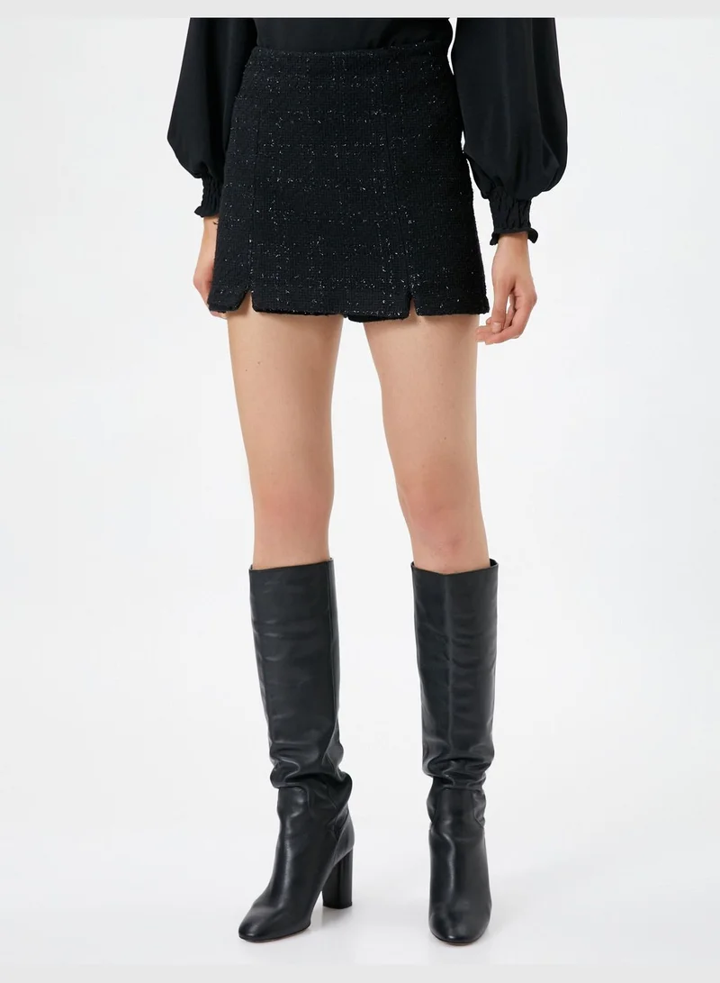 KOTON Glitter Slit Detail Tweed Skort