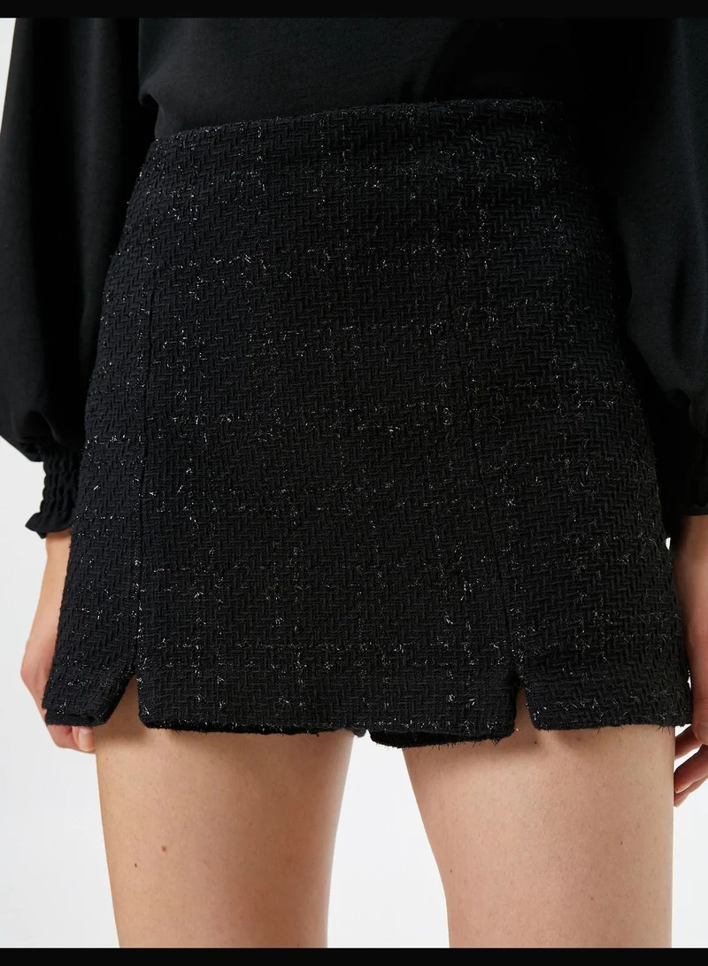 KOTON Glitter Slit Detail Tweed Skort