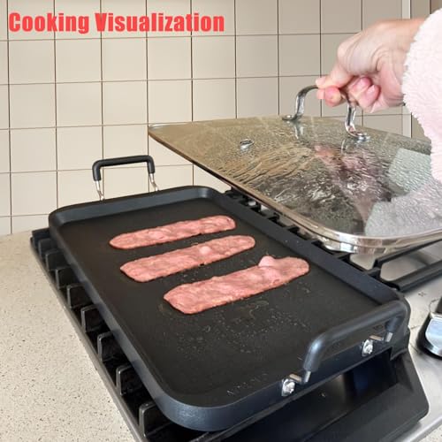 Vayepro 2-Burner Griddle Pan with Glass Lid - Nonstick Stovetop Griddle for Gas, Glass Stove Top - Aluminum Camping Grill Pan for Pancakes, Eggs, Breakfast - Image 3