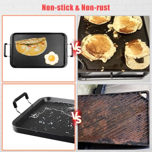 Vayepro 2-Burner Griddle Pan with Glass Lid - Nonstick Stovetop Griddle for Gas, Glass Stove Top - Aluminum Camping Grill Pan for Pancakes, Eggs, Breakfast - Image 5