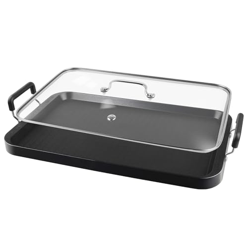 Vayepro 2-Burner Griddle Pan with Glass Lid - Nonstick Stovetop Griddle for Gas, Glass Stove Top - Aluminum Camping Grill Pan for Pancakes, Eggs, Breakfast - Image 1