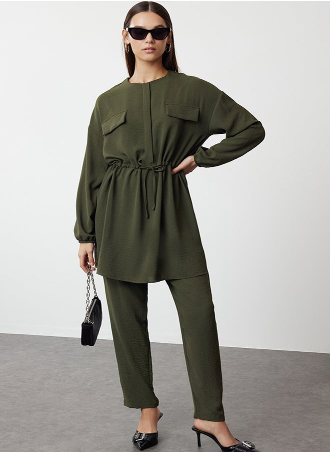 trendyol Khaki Tie Waist Pocket Detailed Aerobin Shirt-Pants Set TCTSS21AU0238  - Image 2